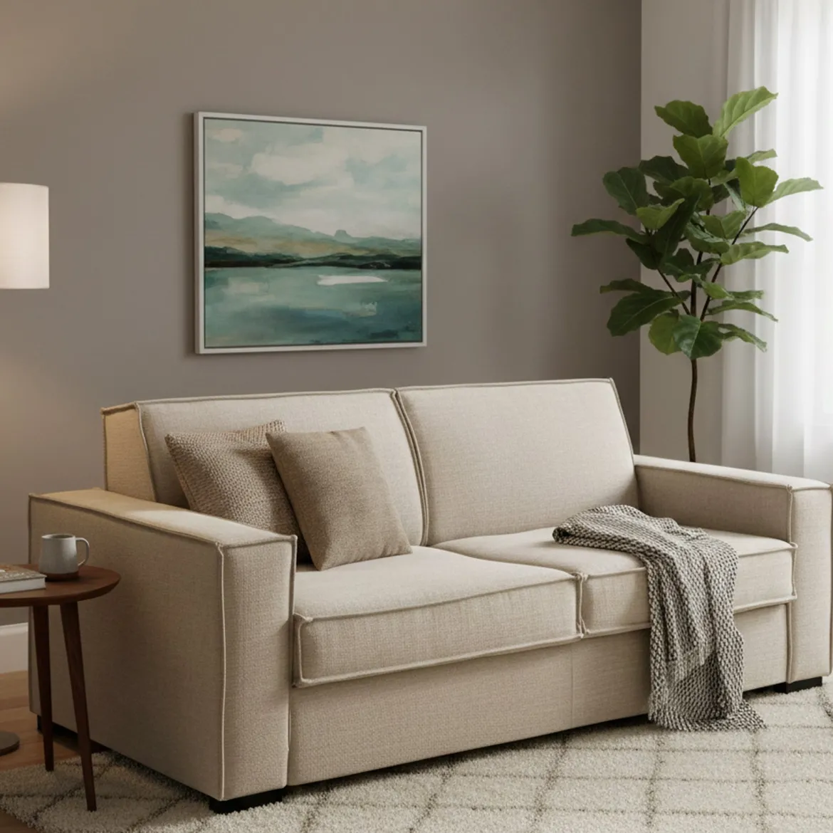 Divano letto sfoderabile beige 160x95cm - Alk