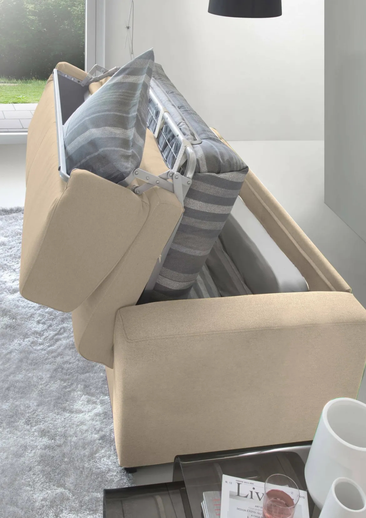 Divano letto sfoderabile beige 220x95cm - Estia