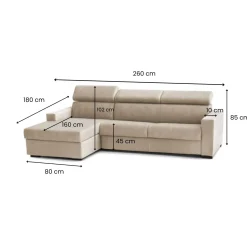 Divano sfoderabile beige 340x170x70h cm - Asvaldo