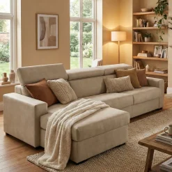 Divano sfoderabile beige 340x170x70h cm - Asvaldo