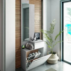 Entratina con scarpiera cemento e bianco lucido 61x185h cm - Azzurro
