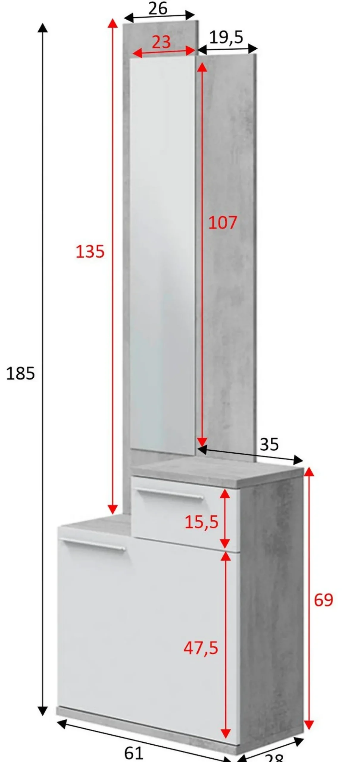 Entratina con scarpiera cemento e bianco lucido 61x185h cm - Azzurro