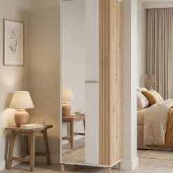 Guardaroba 1 Anta Bianco Crema Marrone Rovere Nodi Appendiabiti 4 Ripiani, 5 Vani - Pesco