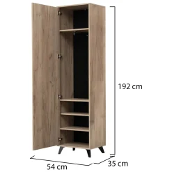 Guardaroba 1 Anta Marrone Rovere Grigio Nero Appendiabiti 4 Ripiani, 5 Vani - Palmoli