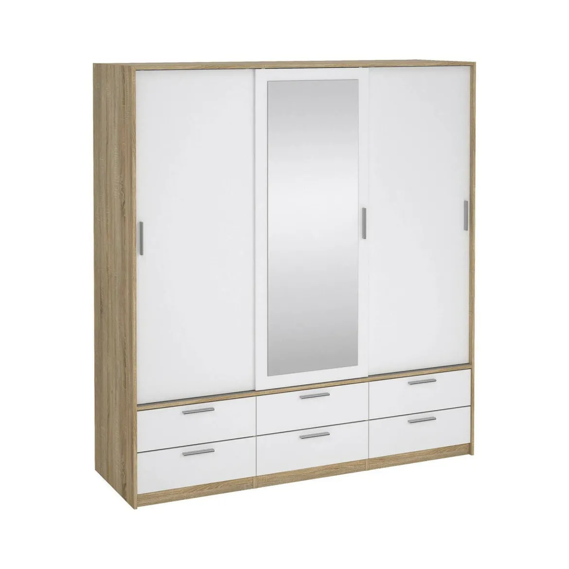 Guardaroba 3 ante Anabelle, Mobile camera da letto, Cabina armadio portabiti, Armadio appendiabiti, 181x60 h200 cm, Quercia e Bianco