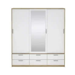 Guardaroba 3 ante Anabelle, Mobile camera da letto, Cabina armadio portabiti, Armadio appendiabiti, 181x60 h200 cm, Quercia e Bianco