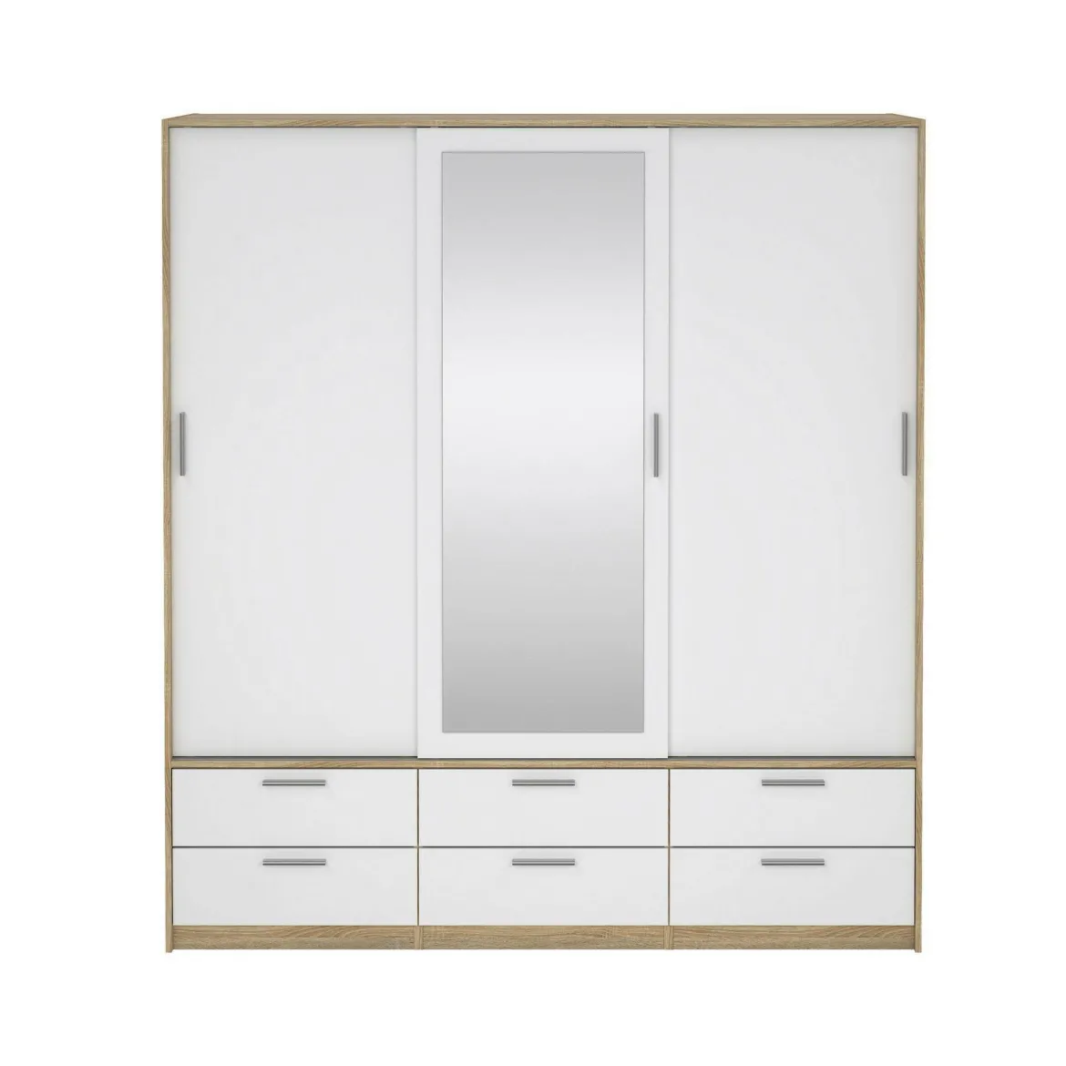 Guardaroba 3 ante Anabelle, Mobile camera da letto, Cabina armadio portabiti, Armadio appendiabiti, 181x60 h200 cm, Quercia e Bianco