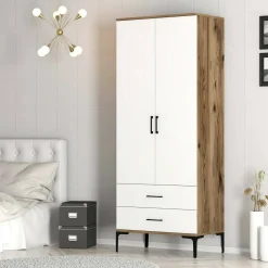 Guardaroba ante battenti noce e bianco 80x200h cm - Doriana