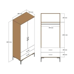 Guardaroba ante battenti noce e bianco 80x200h cm - Doriana