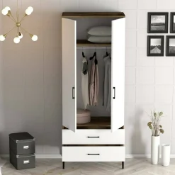 Guardaroba ante battenti noce e bianco 80x200h cm - Doriana