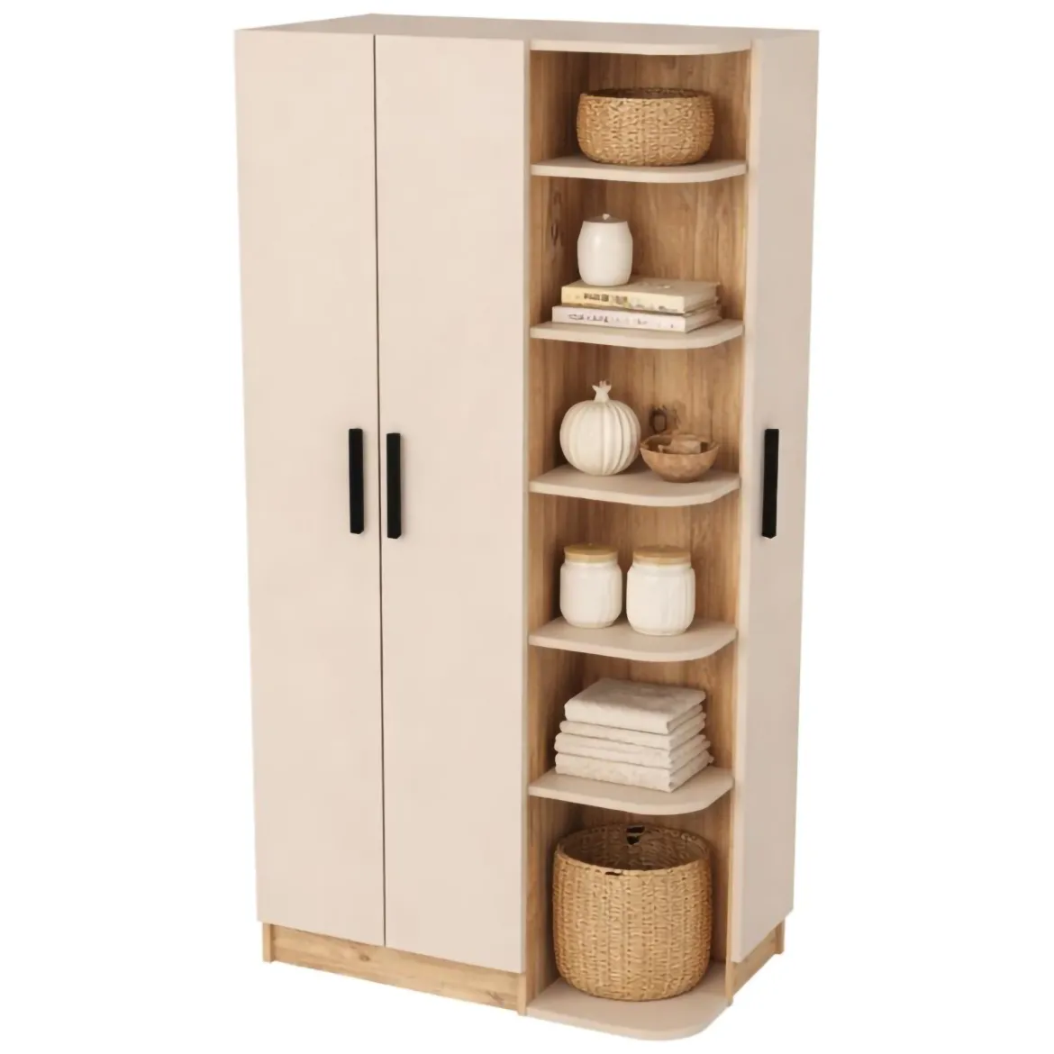 Guardaroba 3 Ante Beige Marrone Rovere Nodi Appendiabiti 2 Cassetti 134.5x56 cm, 6 Ripiani - Pianezze