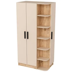 Guardaroba 3 Ante Beige Marrone Rovere Nodi Appendiabiti 2 Cassetti 134.5x56 cm, 6 Ripiani - Pianezze