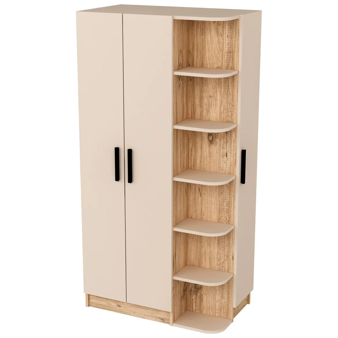 Guardaroba 3 Ante Beige Marrone Rovere Nodi Appendiabiti 2 Cassetti 134.5x56 cm, 6 Ripiani - Pianezze