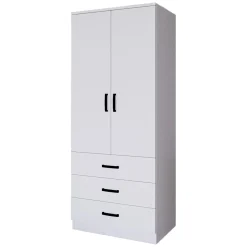 Guardaroba 2 Ante Bianco Appendiabiti 3 Cassetti 60x175h cm, Apertura Battente, Scorrevole - Sondrio