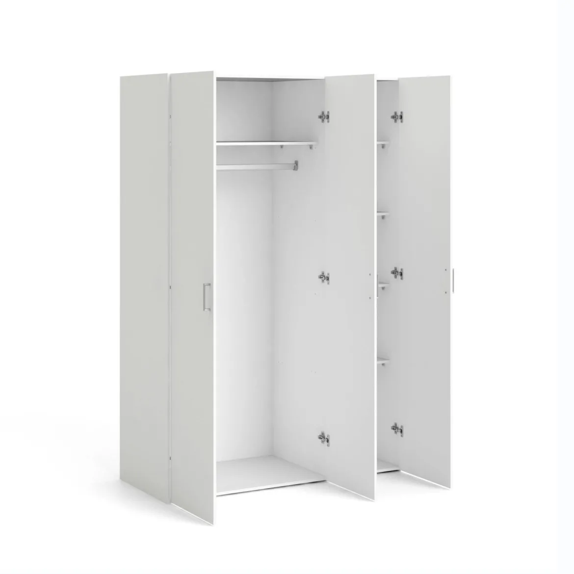 Guardaroba 3 Ante Bianco Appendiabiti 5 Ripiani 115x49 cm, Apertura Battente - Ruffano