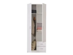Guardaroba 2 Ante Bianco Bianco Appendiabiti 2 Cassetti 80x205h cm, 4 Ripiani - Cimena