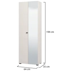 Guardaroba 2 Ante Bianco Bianco Appendiabiti 4 Ripiani 58x195h cm, 5 Vani - Lomazzo