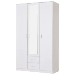 Guardaroba 3 Ante Bianco Bianco 4 Ripiani 2 Cassetti 120x52 cm, Appendiabiti - Crati