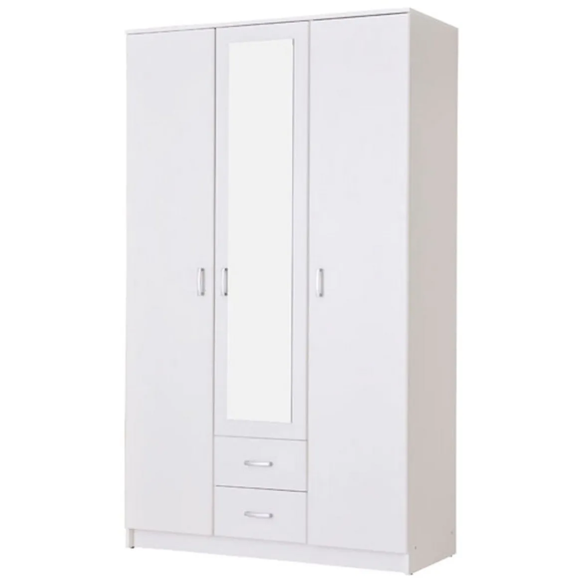 Guardaroba 3 Ante Bianco Bianco 4 Ripiani 2 Cassetti 120x52 cm, Appendiabiti - Crati