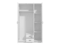 Guardaroba 3 Ante Bianco Bianco 4 Ripiani 2 Cassetti 120x52 cm, Appendiabiti - Crati