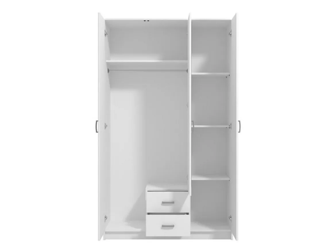 Guardaroba 3 Ante Bianco Bianco 4 Ripiani 2 Cassetti 120x52 cm, Appendiabiti - Crati