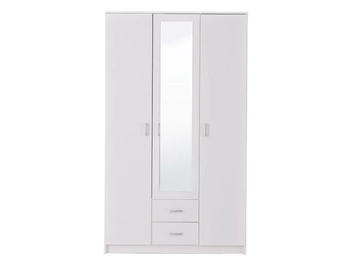 Guardaroba 3 Ante Bianco Bianco 4 Ripiani 2 Cassetti 120x52 cm, Appendiabiti - Crati