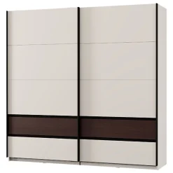 Guardaroba 2 Ante Bianco Crema Marrone Noce 2 Ripiani Appendiabiti 220x217h cm, Apertura Scorrevole - Vangvi