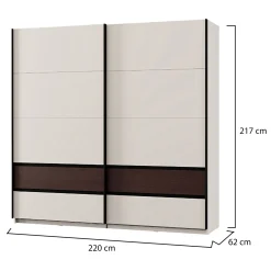 Guardaroba 2 Ante Bianco Crema Marrone Noce 2 Ripiani Appendiabiti 220x217h cm, Apertura Scorrevole - Vangvi