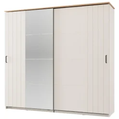 Guardaroba 2 Ante Bianco Crema Marrone Rovere 2 Ripiani Appendiabiti 220x205h cm, Apertura Scorrevole - Aurovi