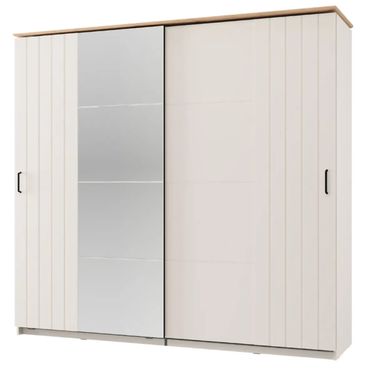 Guardaroba 2 Ante Bianco Crema Nero 4 Ripiani Appendiabiti 205x216h cm, 2 Cassetti - Copala