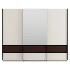 Guardaroba 3 Ante Bianco Crema Marrone Noce 3 Ripiani Appendiabiti 267x62 cm, Apertura Scorrevole - Sapa