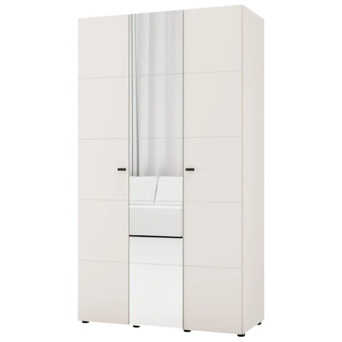 Guardaroba 3 Ante Bianco Crema Nero Appendiabiti 4 Ripiani 117x52 cm, 3 Ante - Ouarza