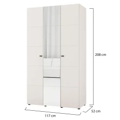 Guardaroba 3 Ante Bianco Crema Nero Appendiabiti 4 Ripiani 117x52 cm, 3 Ante - Ouarza