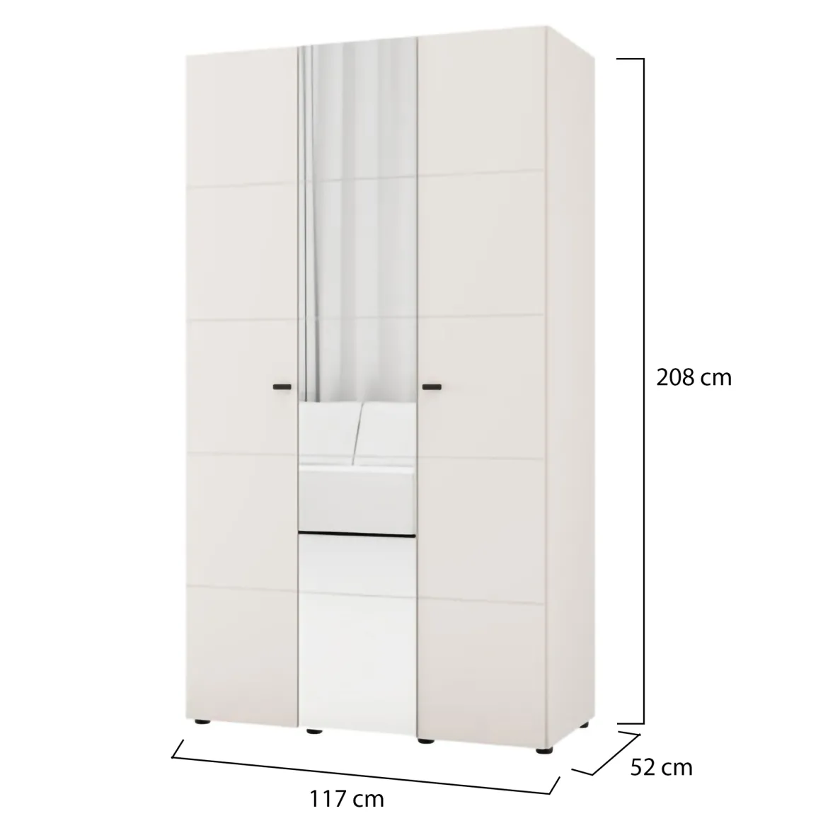 Guardaroba 3 Ante Bianco Crema Nero Appendiabiti 4 Ripiani 117x52 cm, 3 Ante - Ouarza