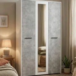 Guardaroba 3 Ante Bianco Grigio Cemento Appendiabiti 5 Ripiani 119x53 cm, 3 Ante - Lavagno