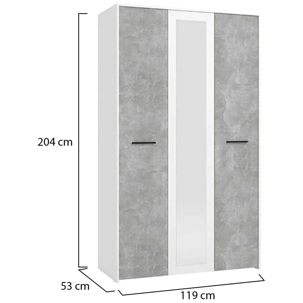 Guardaroba 3 Ante Bianco Grigio Cemento Appendiabiti 5 Ripiani 119x53 cm, 3 Ante - Lavagno
