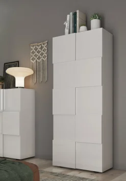 Guardaroba 2 Ante Bianco Lucido 2 Ripiani Appendiabiti 78x186.5h cm, Apertura Standard - Comerio