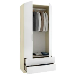 Guardaroba 2 Ante Bianco Marrone Rovere Appendiabiti Cassetti 51x204h cm, un Ripiano - Tulot