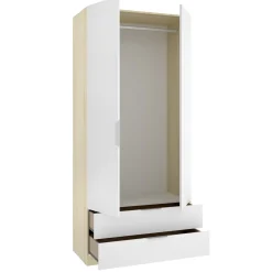 Guardaroba 2 Ante Bianco Marrone Rovere Appendiabiti Cassetti 51x204h cm, un Ripiano - Tulot