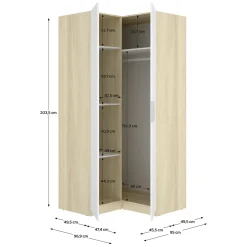 Guardaroba 2 Ante Bianco Marrone Rovere Appendiabiti Cassetti 95x204h cm, 4 Ripiani - Luber
