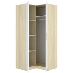 Guardaroba 2 Ante Bianco Marrone Rovere Appendiabiti Cassetti 95x204h cm, 4 Ripiani - Luber
