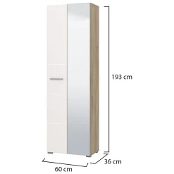 Guardaroba 2 Ante Bianco Marrone Rovere Nodi Appendiabiti 4 Ripiani 60x192.5h cm, 5 Vani - Griante