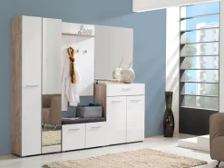 Guardaroba 2 Ante Bianco Marrone Rovere Nodi Appendiabiti 4 Ripiani 60x192.5h cm, 5 Vani - Griante