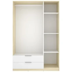 Guardaroba 3 Ante Bianco Marrone Rovere Appendiabiti Cassetti 95x142 cm, 6 Ripiani - Reeves