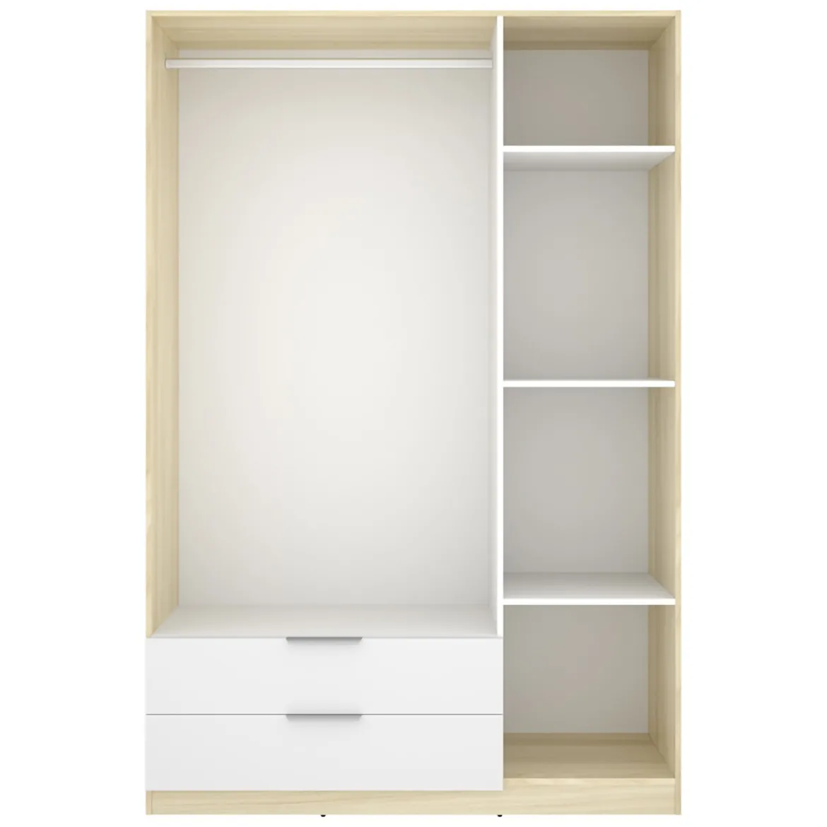 Guardaroba 3 Ante Bianco Marrone Rovere Appendiabiti Cassetti 95x142 cm, 6 Ripiani - Reeves