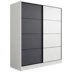 Guardaroba 2 Ante Bianco Nero Antracite 5 Ripiani Appendiabiti 180x210h cm, Apertura Scorrevole - Cuvio