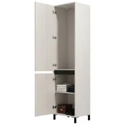 Guardaroba 2 Ante Bianco Nero Appendiabiti 2 Ripiani 54.5x205.5h cm, 3 Vani - Monta