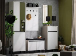 Guardaroba 2 Ante Bianco Nero Appendiabiti 2 Ripiani 54.5x205.5h cm, 3 Vani - Monta