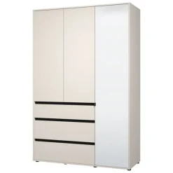 Guardaroba 3 Ante Bianco Nero 4 Ripiani 3 Cassetti 138x55 cm, Appendiabiti - Ilbonoo