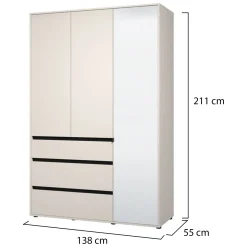 Guardaroba 3 Ante Bianco Nero 4 Ripiani 3 Cassetti 138x55 cm, Appendiabiti - Ilbonoo